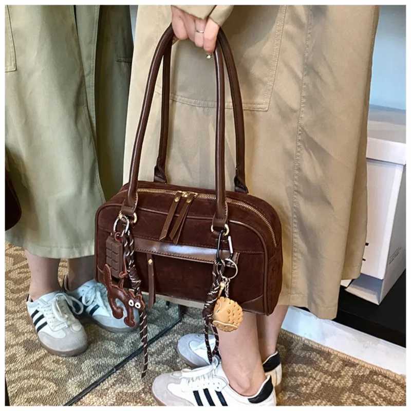Retro Small NUBUCK Underarm Bags Women Autumn Winter 2024 New Y2K Korean Fashion Trend Shoulder Bag Lady Simple Solid Handbags Y250319