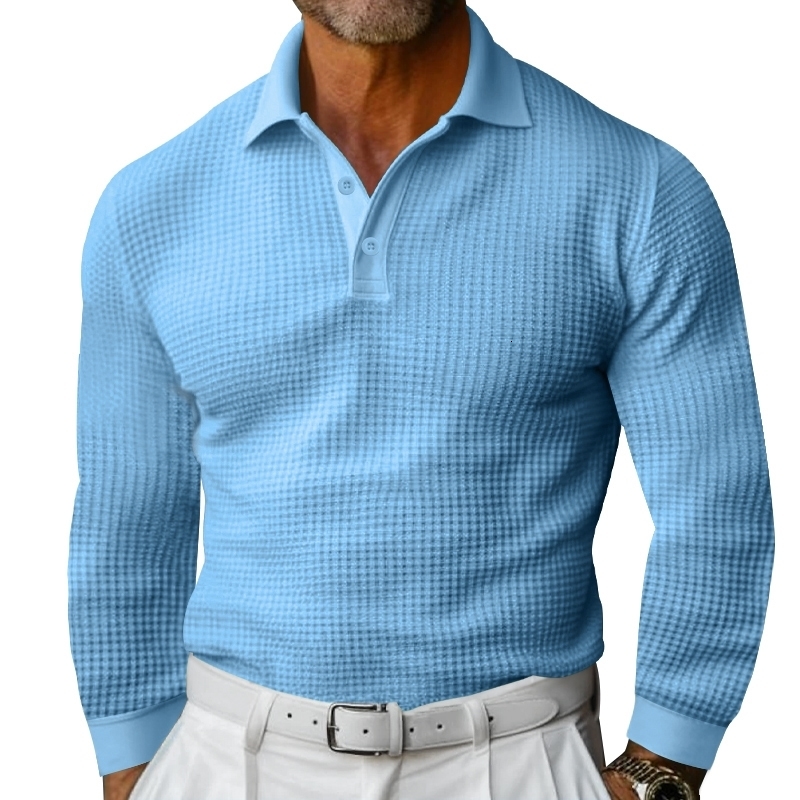 Mens plain long sleeved polo shirt with button stereo casual workwear business suit set ious style accessible for 250320