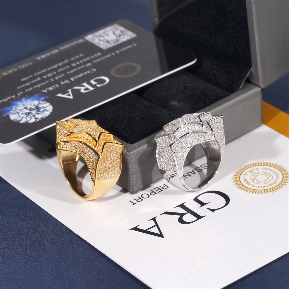 Hip hop S925 silver set D-color VVS Mozambique pentagram ring for men and women in Ins fashion trend full diamond
