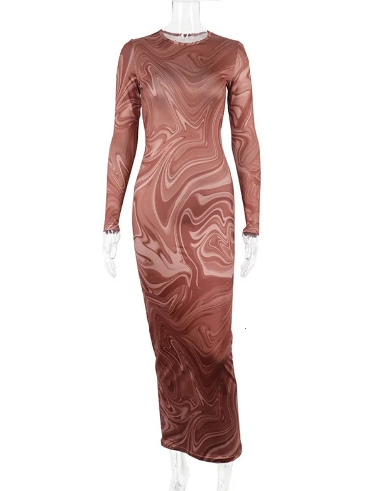 Long sleeved womens evening gown Oneck mid calf sexy vest De Mujer onepiece streetwear 250320