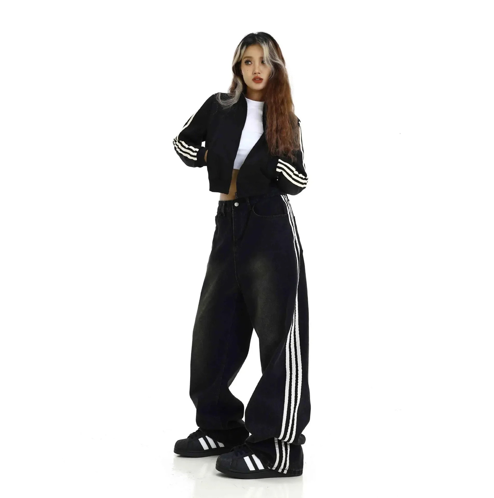 American Style Retro Striped Loose Fit Low Waist Slimming Long Jeans Women High Street Drag Floor Length Trendy Denim Pants 250320