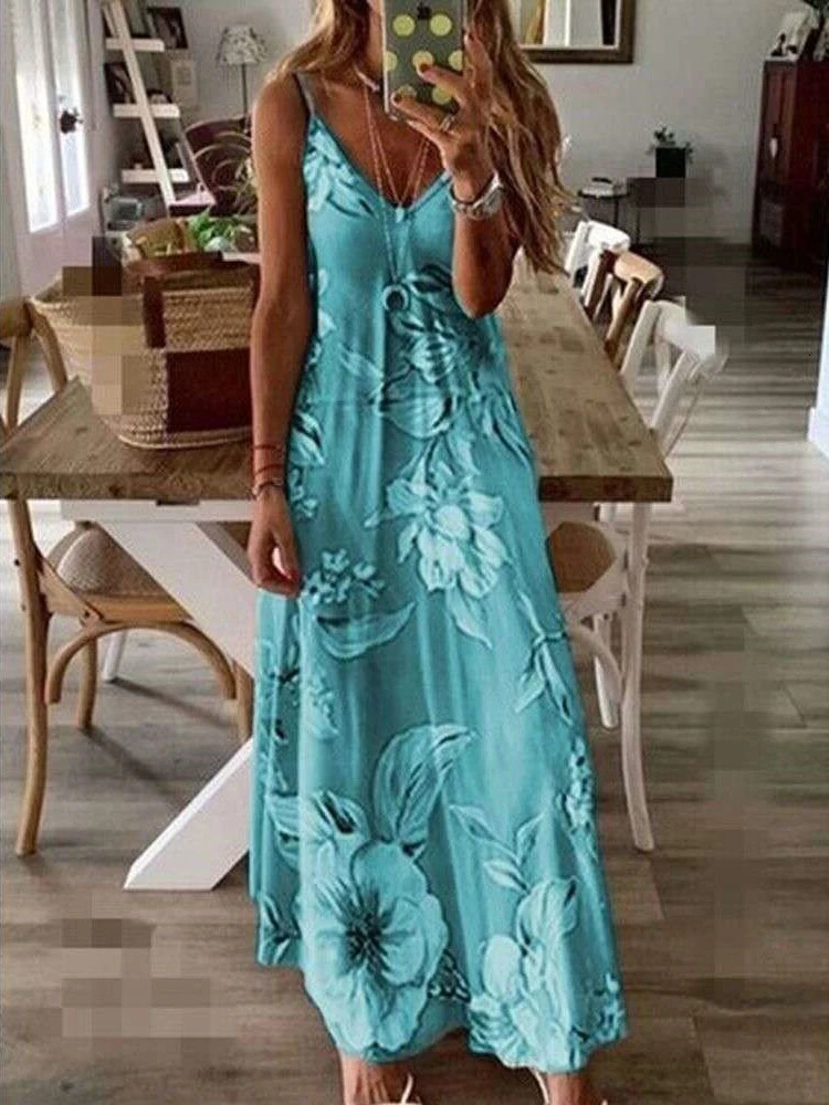 Summer Slim Fit Slip Dress Casual Womens Dresses European American Style Sleeveless VNeck Long Woman Green 250320