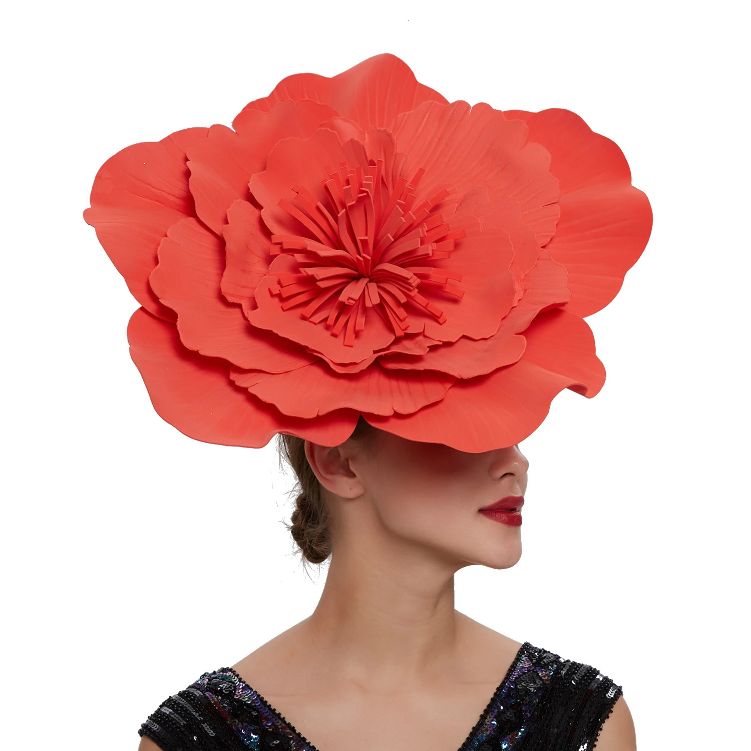 Womens large floral hair with bow charm hat headwear bridal makeup dance party pos hair accessories 250320