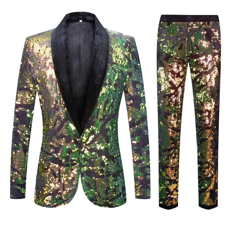 2024 European Plus Size Blazer Pants Fashion Party Wear It You Are The Focus of Room Hosting Wedding Sequin Suit 2 Sets 250311