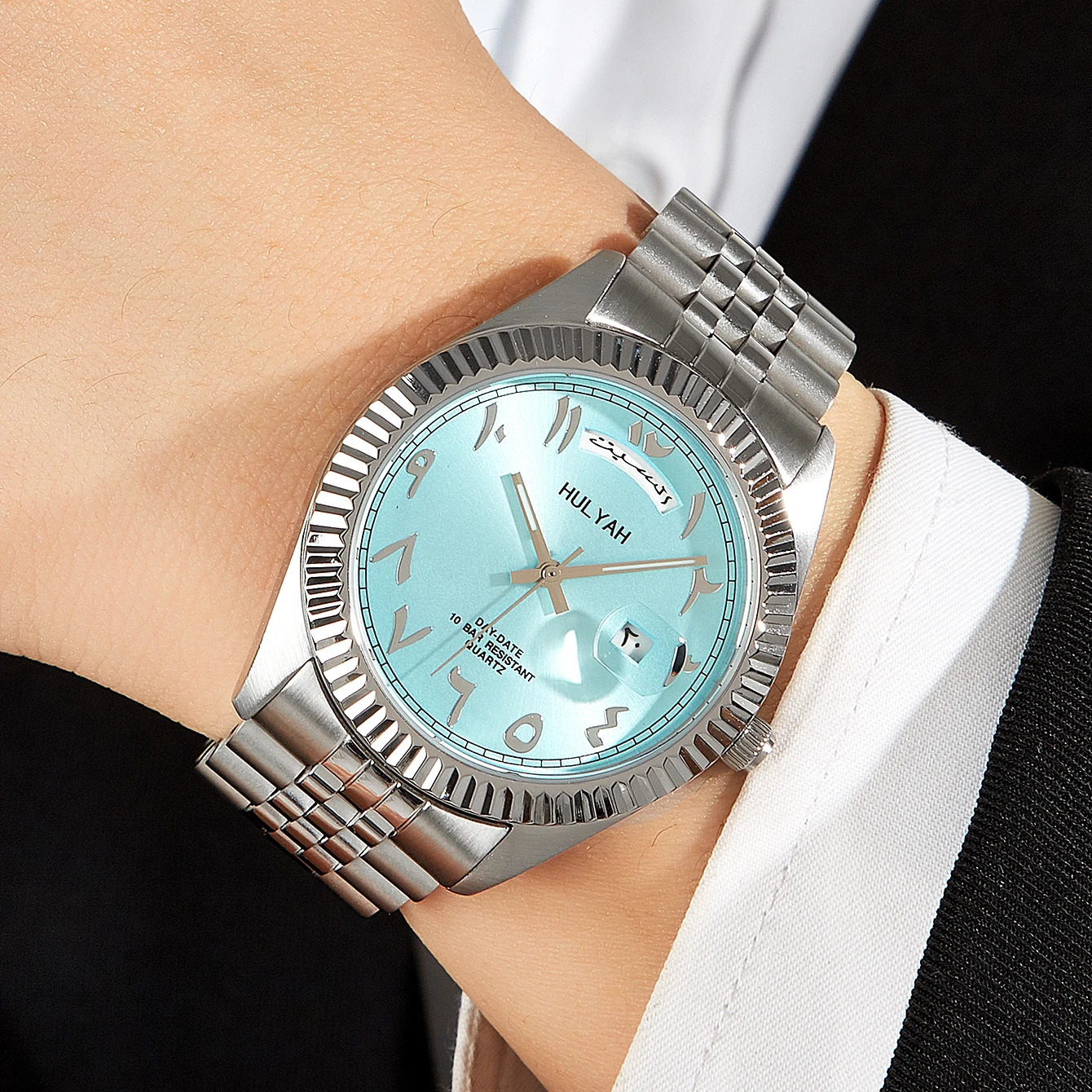 Complete Eastern Arabic Edition Day Date Stainless Steel Case Watchband Japan Quartz Movement Waterproof 250320