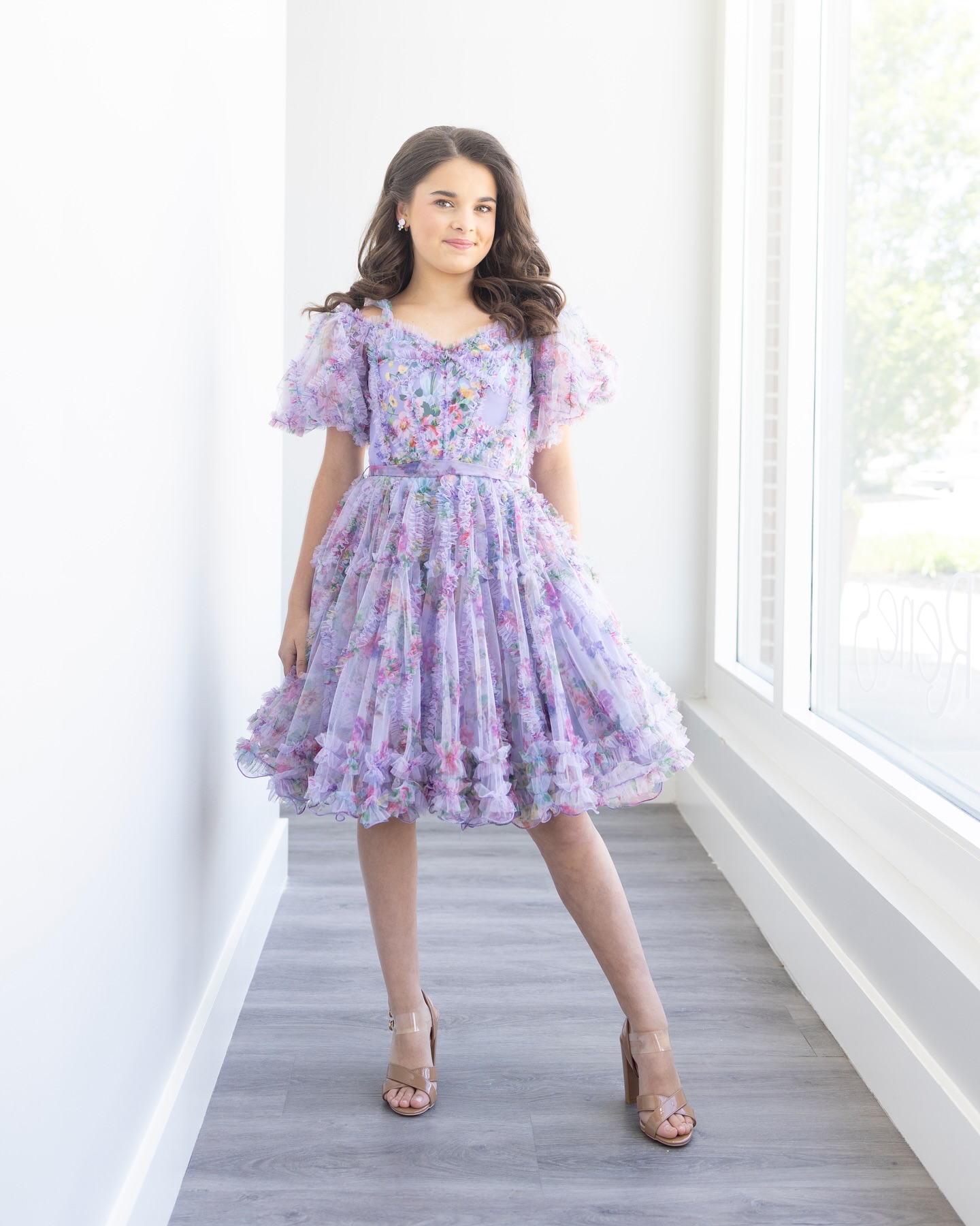 Print Floral Girl Pageant Dress 2025 Ruffed Ballon Sleeves Little Kid Birthday Cocktail Formal Party Gown Infant Toddler Teens Preteen Tiny Young Juni