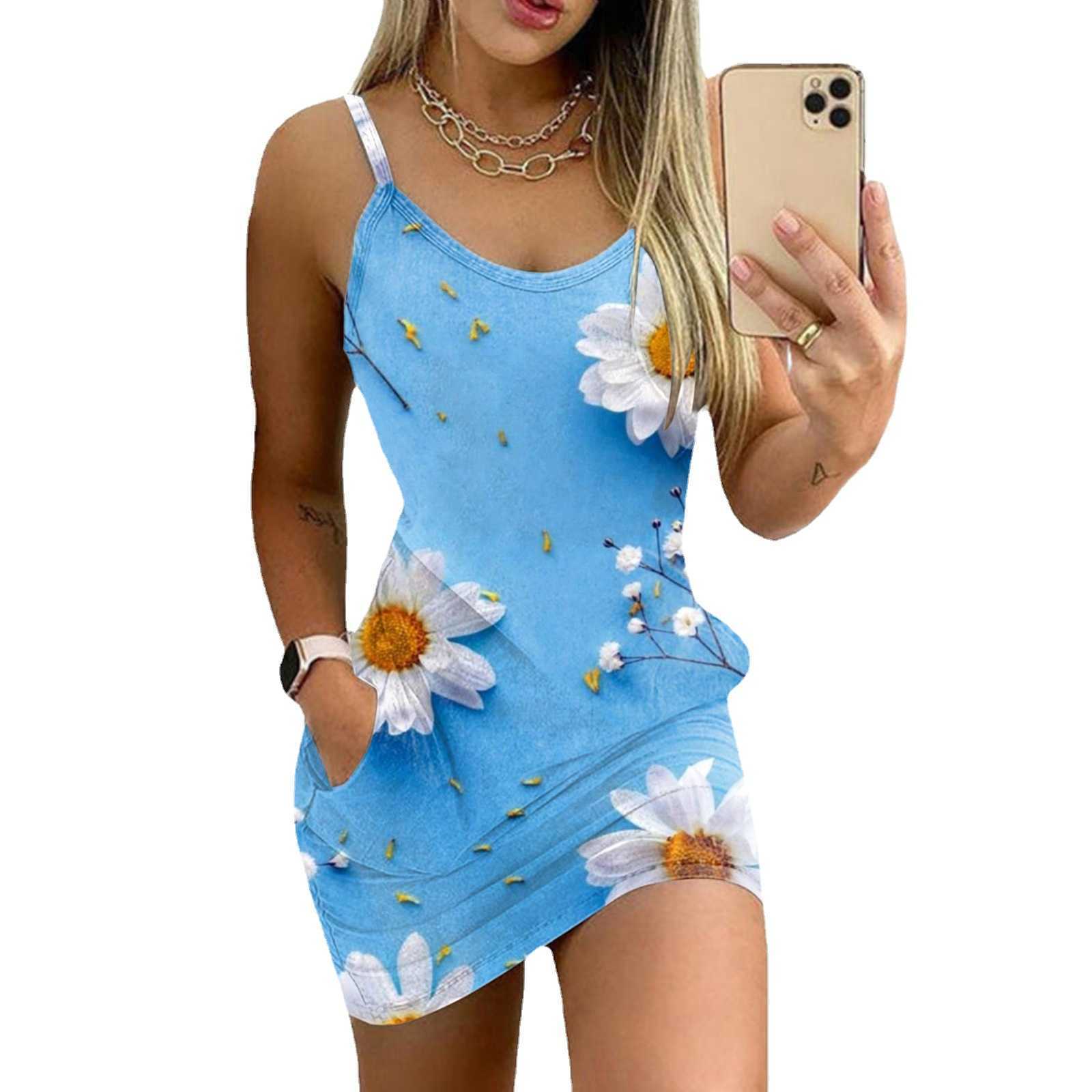 Women's sexy slim print suspender dress 250315