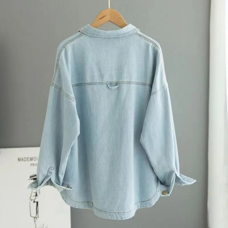 Womens Shirt Spring and Autumn Korean Denim Shirt Jacket Womens Long Sleeve Loose Womens Jeans Top Women 250317