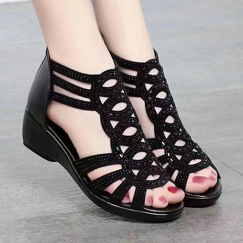 Soft Leather Roman Sandals Women Summer Sole Outwear Womens Wedge Shoes Fashion Casual ner Shoe Ladies 250321BJ