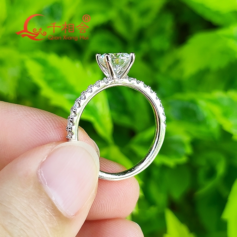 6.5mm 1ct round 4 claws Ring Half Eternity Band S925 Sterling Silver D Moissanite women Ring Jewelry gift dating wedding GRA