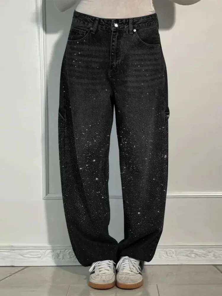 Designer Jeans Chic Rhie Women's Jeans Y2k Street Oversized Loose Shiny Women's Wide Leg Pants 2025 New Spring/summer Women's Denim Pan