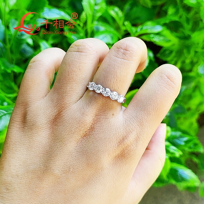1.5ct 4mm round five stones D vvs white moissanite Half Eternity Band ring 925 Sterling Silver Jewelry Engagement women gift GRA