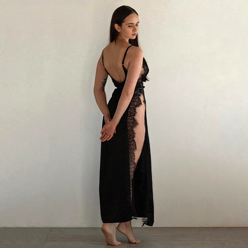 CUTENOVA SpringSummer Solid Color Sleeveless Lace Splicing Work Strap High Split Dress Sexy and Spicy Fashion 250320