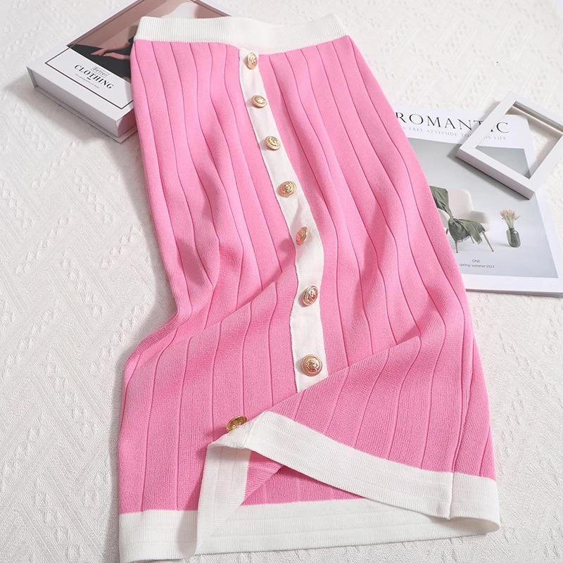 Women O-Neck Single Breasted Knitwear Cardigan Tops and Slim Chic Button High Waist Wrap Hip Skirt Korean Vintage 2-Piece Set 250320