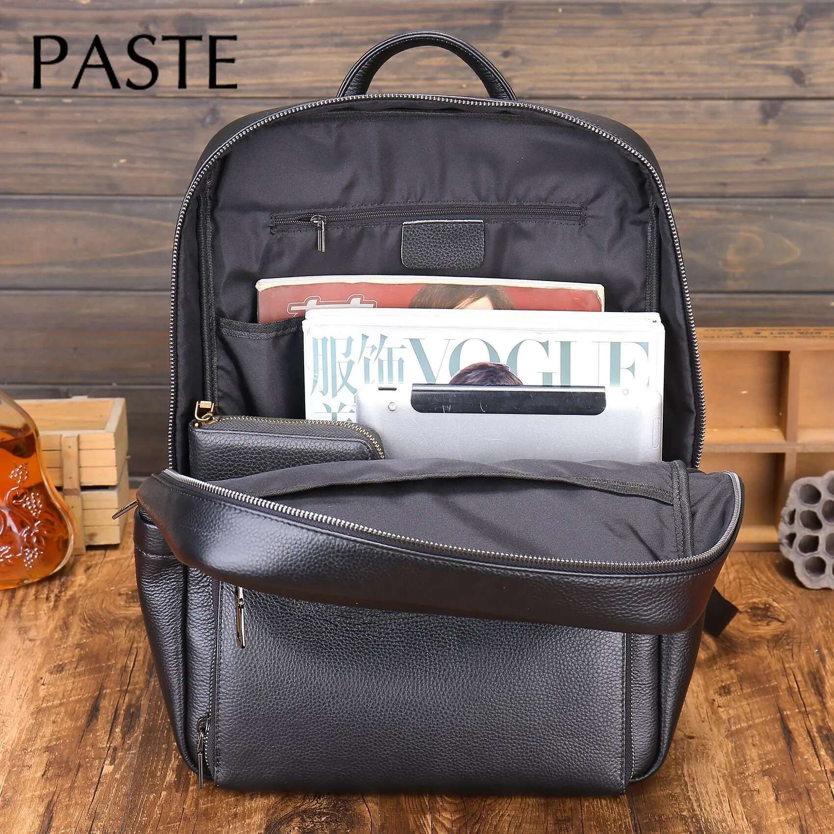 2023 Classic 100% Cow Leather Men's Backpack Black 15.6Inch Laptop School Bag Business Large Capacity Travel Backpacks