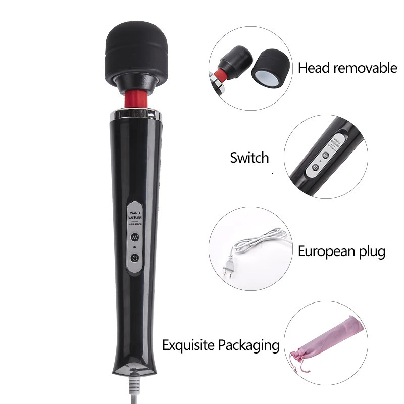BLACKWOLF 10 Speeds Magic Wand Massager Big Magic Wand Massage Stick AV Vibrators Sexy Clit Sex Toys for Women European plug 250320