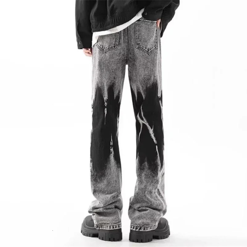 2025 Vintage Tie-dye Patchwork Jeans For Men Hip Hop Fashion Wide-leg Denim Trousers Y2K Streetwear Baggy Jean Pantalones 250320