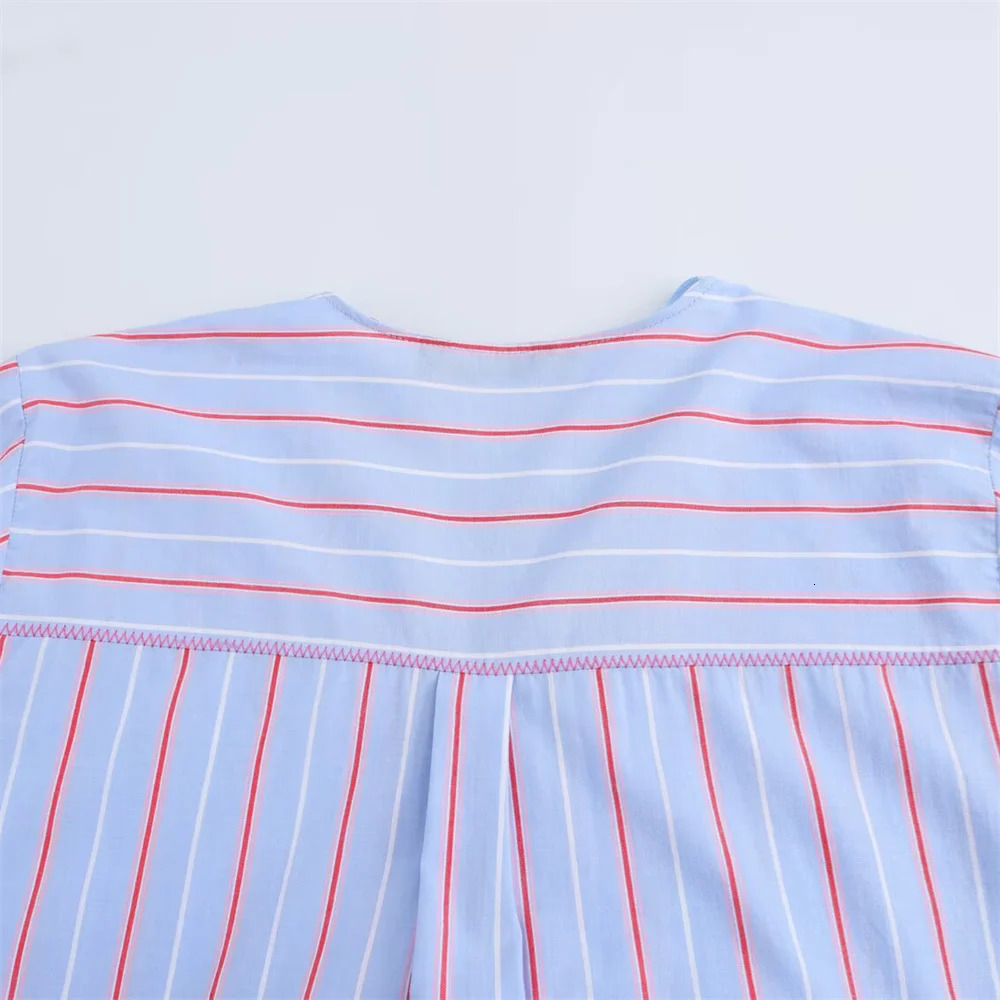 UNIZERA womens bow tie striped round neck shirt for spring and summer casual womens shirt top 250320
