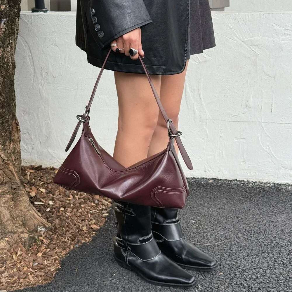 Retro Oil Wax Cow Leather Women Hobo Tote Glossy Easy To Clean Cowskin Female Single Shoulder Bag High-End Ladies Handbag Brown