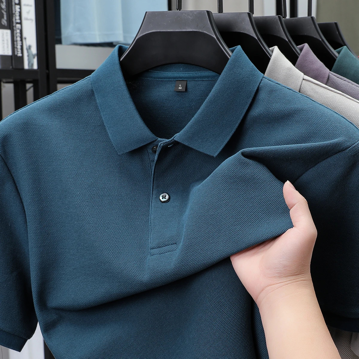 100% pure cotton high neck polo shirt short sleeved summer business ice silk lapel T-shirt solid color Paul mens clothing 250320