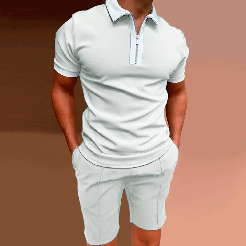European and American short sleeved printed slim fit zipper lapel mens polo shirt set 250318