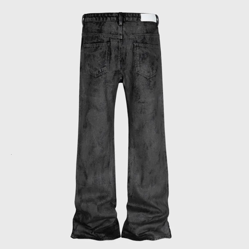 HKSH Mens Trendy Dark Long Leg Denim Pants Wax Brushed Glue Micro Flash Jeans Fashion Trouthers HK2467 250317