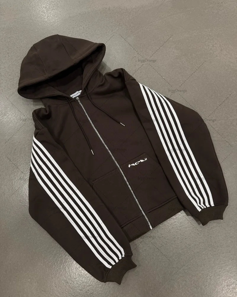 American Street Harajuku Line n Clothing Classic Personality Versatile Trendy y Hoodie Casual Zipper Sweatshirt 250317