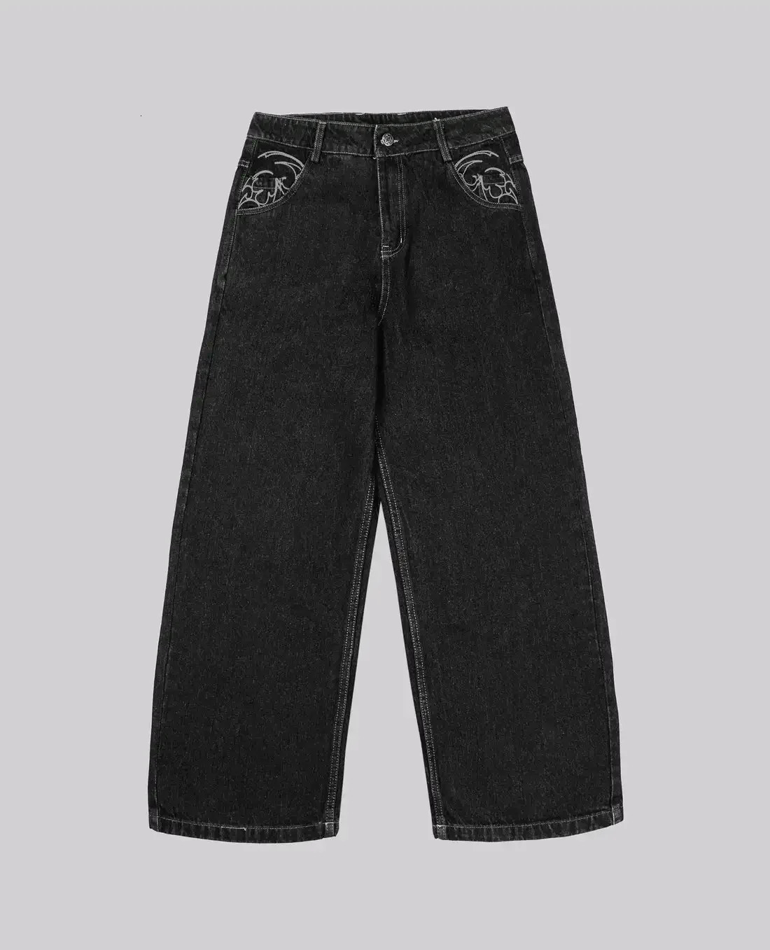Street 90s Retro Embroidery Jeans Male R B Solid Color Loose Straight Pants Female Y2K Harajuku Hip Hop Punk Style Men Jeans 250320