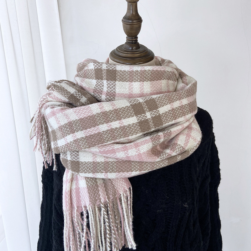 K190 2024 new thick scarf Korean sweet warm imitation cashmere scarf plaid shawl neck scarf female factory wholesale