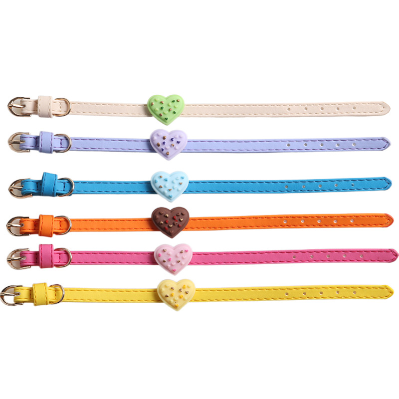 Soft Durability Leather Cat Collar with Bell and Removable Heart-shaped Cake Decoration Kitten Collar, Small and Big Cat Cute Collar for Boy Cats, Gir