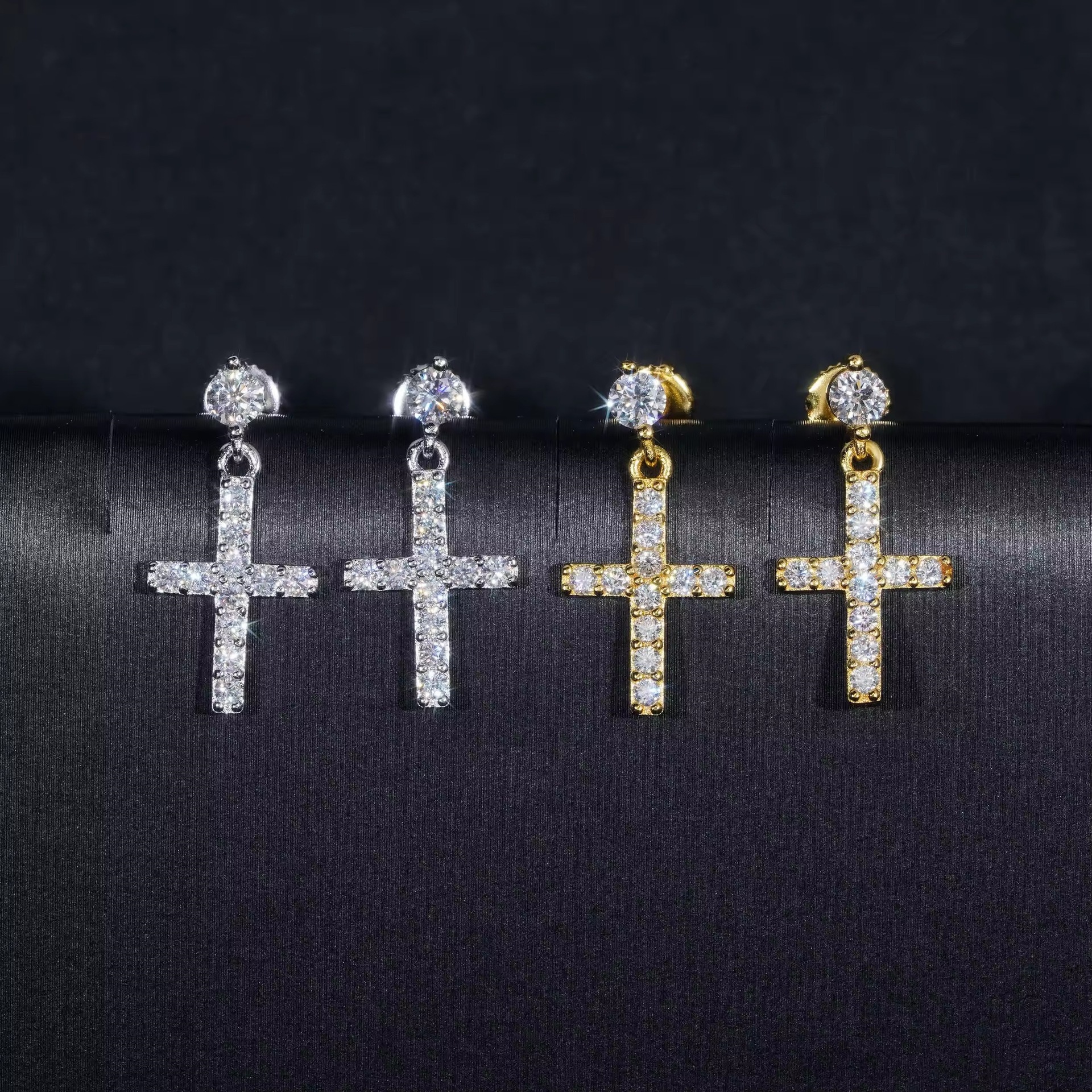 Hot selling jewelry 925 silver vvs moissanite pendant cross earrings full of diamonds hip-hop versatile earrings for men and women