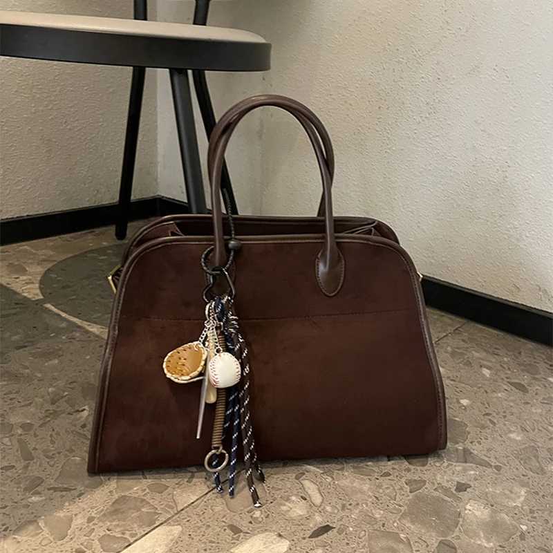 Natural Suede Tote Handbag Women Nubuck Leather Large Capacity Casual Shoulder Bag Roomy Commute Bag Portable Underarm Bag 2025 Y250320