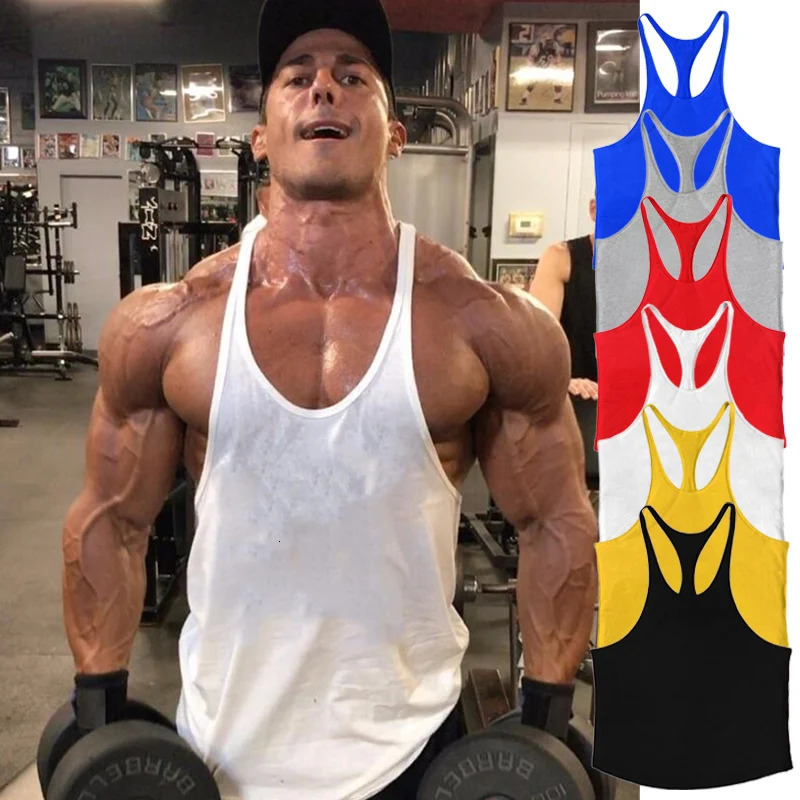 Mens Basic Solid Color Cotton Tank Tops Sleeveless Y-Back Vest Gym Muscle Training Athletic Workout Undershirt Activewear 250320