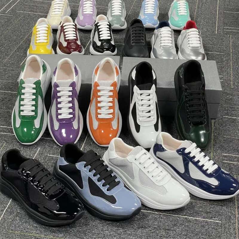 Top Designer Sneakers Casual Womens Mens Americas American Trainers Cup Patent Leather Shoes 35-48
