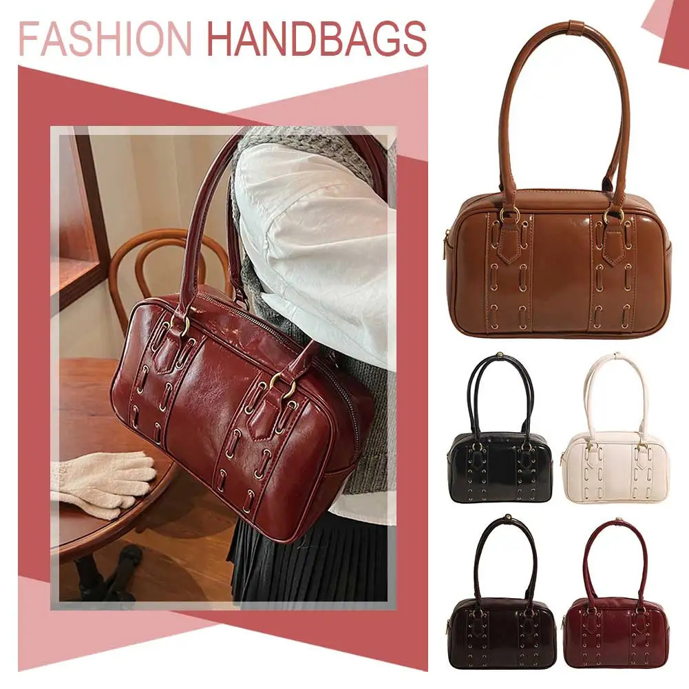 Womens shoulder bag PU leather womens Boston handbag solid color 250320