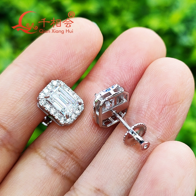 10mm rectangle shape emerald 925 silver white D VVS moissanite stone ear stud Earring for jewelry gift dating women wedding