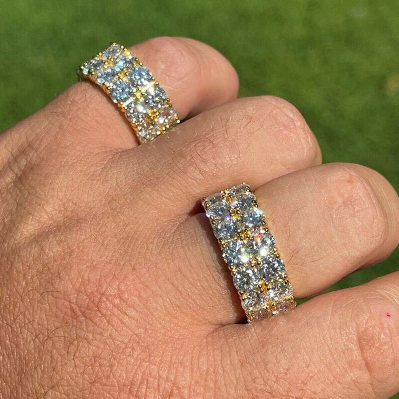 8mm Iced Out Cubic Zirconia Double Row Tennis Ring CZ Finger Ring Hip Hop Men Women Jewelry Drop Shipping