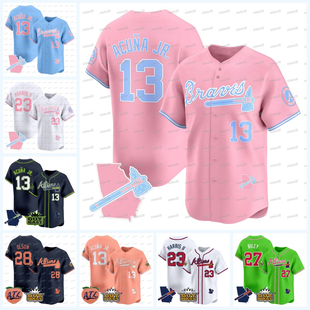 Braves 2025 Atliens ATL Patch Baseball Jersey Ronald Acuna Jr. Michael Harris II Marcell Ozuna Jarred Kelenic V Matt Olson Matt Olson Sean Murphy Spencer Strider