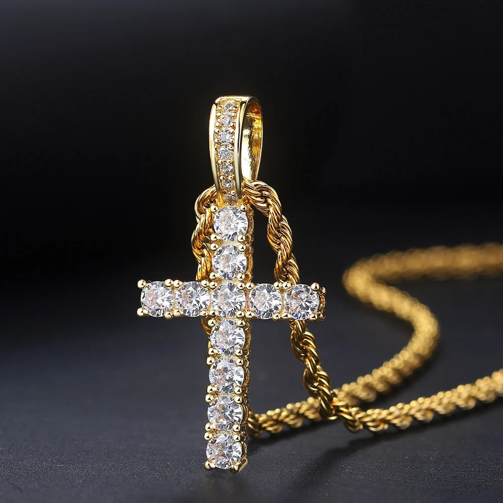 Hiphop Cross Pendant Necklace Womens Jewelry Declaration Mens Ice Chain Wholesale Gold HP003 250313