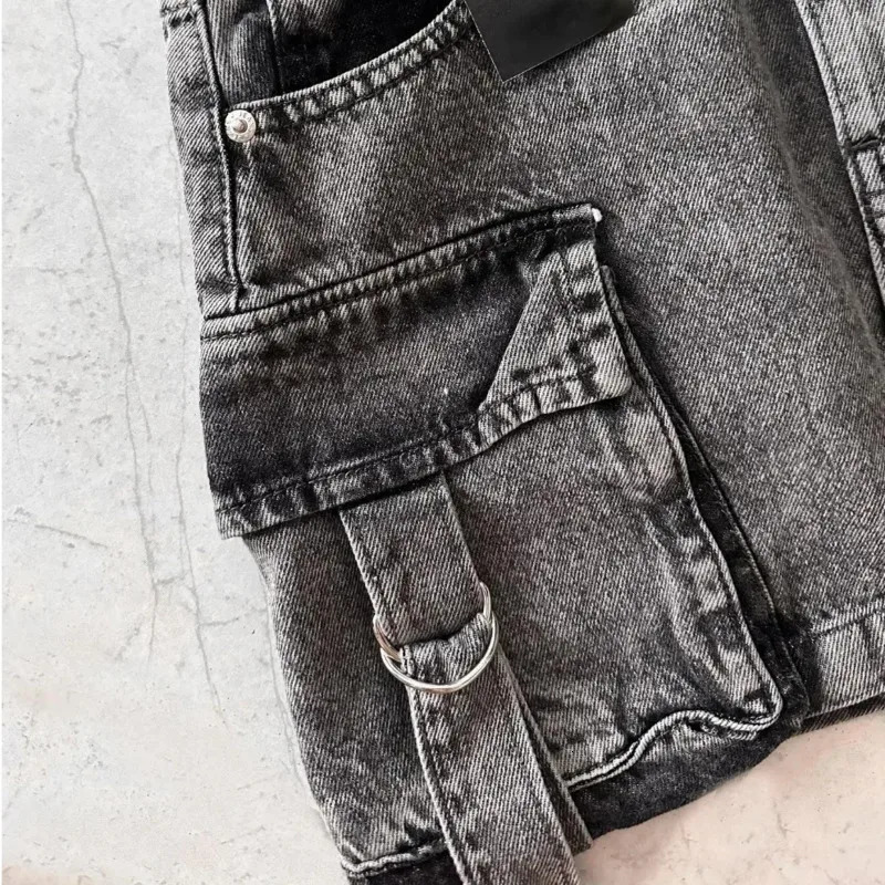 Y2K Harajuku Denim Skirts Suit Casual Loose Fashion Gothic Style White Vest Zip Button Solid Drop Waist Washed Mini Skirts 250320