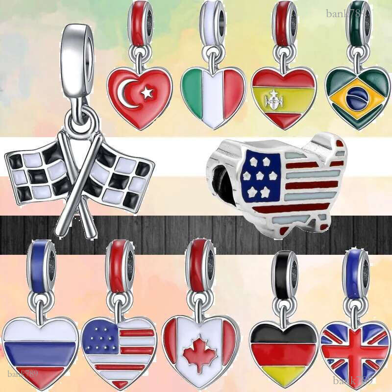 Fit charms 925 bracelet Bead Original box Fashion Colorful Flag Of Italy Spain Canada Brazil European charm jewelry