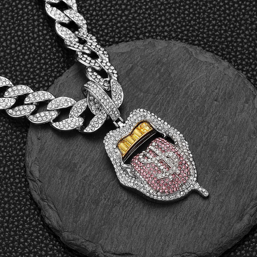 Alloy funny three-dimensional coins spicy girl hip-hop tongue sticking skull pendant watch buckle inlaid with dias Cuban collarbone chain