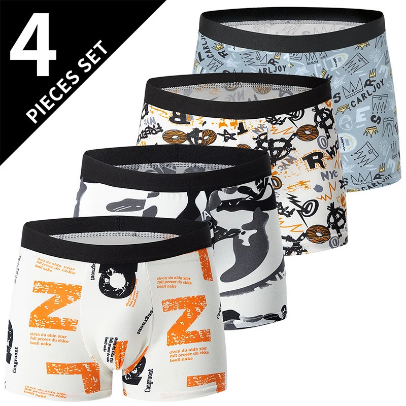 4 packs of mens fashionable printed boxer underwear in European and American sizes comfortable swim dry oversized shorts 250320