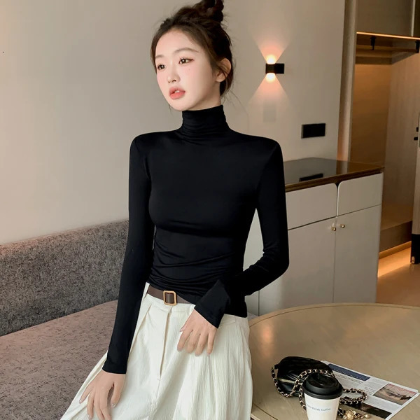 Turtleneck Sweatshirt Modal Bottom Shirt Womens Autumn/Winter Inner Slim Top Long Sleeve T-shirt Womens 100 Simple Sexy 250314