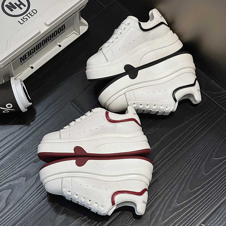 2025 new women's thick soled genuine leather white heart-shaped height increasing function lightweight multifunctional designer fashion sports sh