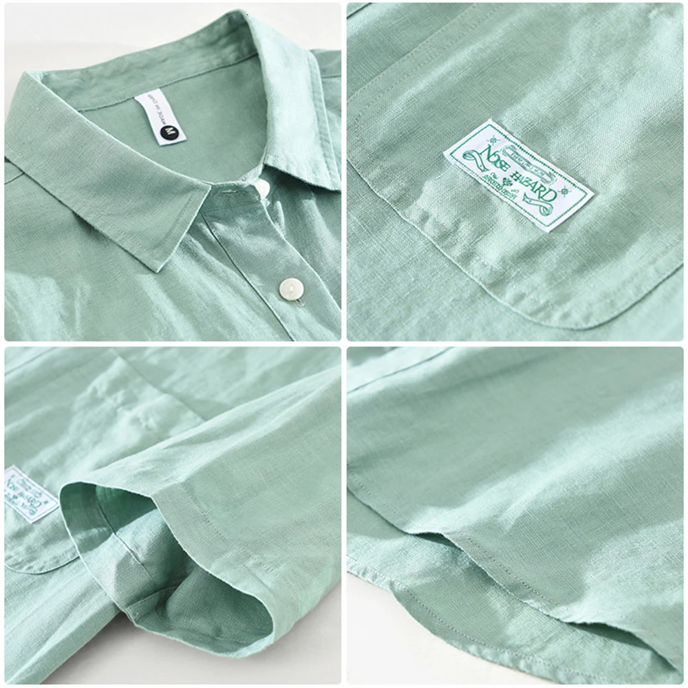 Summer mens short sleeve shirt Solid Tops mens clothing fresh Style Loose Casual Linen shirts for man 250320