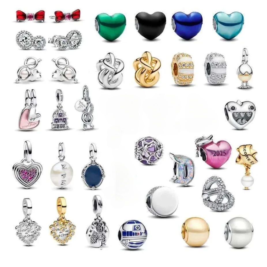 Sterg Sier 2025 Mother's Day all kinds of heart Charms Bead pendant Fit Necklace Bracelet DIY Jewelry For Mom Women Gifts