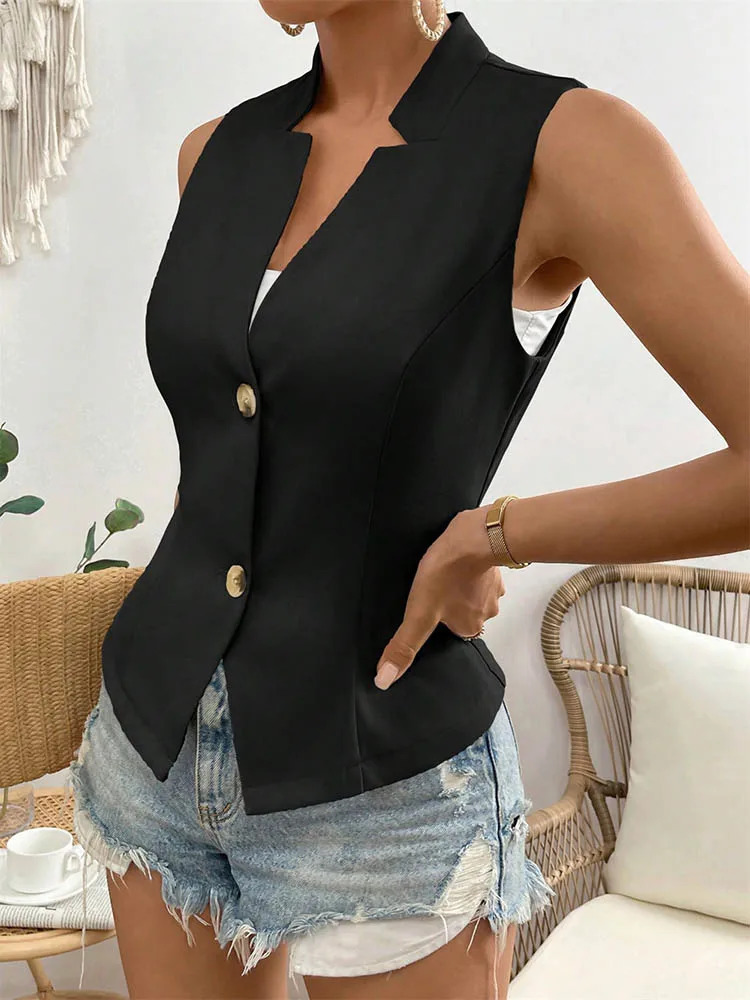 Fashion Office Ladies Vest Jackets For Women Elegant Outerwears Single Breasted V-neck Sleeveless Office Jacket Coats 250320