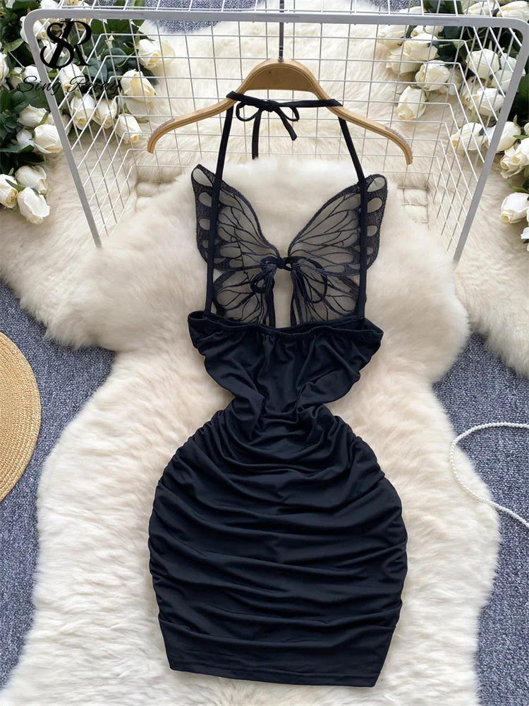Singreiny sexy evening gown womens suspender ed butterfly hollow transparent fashionable n sweetheart wrapped hip dress 250320
