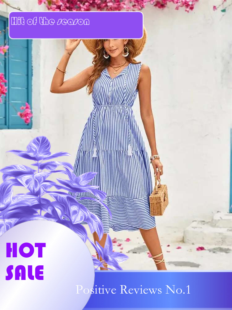 Dongdumaoyi Buttoned Striped Sleeveless Long Dress Spring Summer Design Inspired Tiered Export Women S Style C